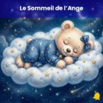 image de couverture de la berceuse le sommeil de l'ange. jeanniesse qui fait dodo sur un nuages dans un ciel étoilé